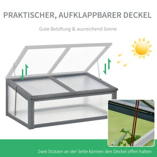 Mini Serre De Jardin En Bois Gris 100x65x40 Cm Avec Couvercle En Polycarbonate