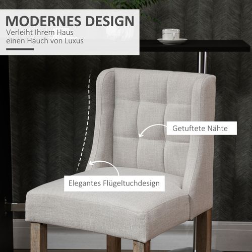 Lot De 2 Tabourets De Bar Avec Dossier, Tissu En Polyester, Piètement Bois, Beige