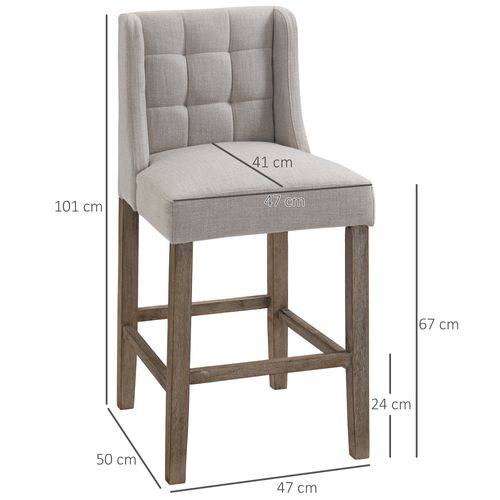 Lot De 2 Tabourets De Bar Avec Dossier, Tissu En Polyester, Piètement Bois, Beige