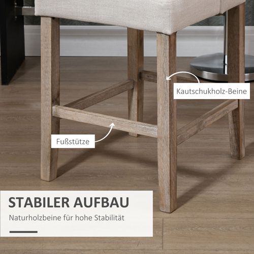 Lot De 2 Tabourets De Bar Avec Dossier, Tissu En Polyester, Piètement Bois, Beige