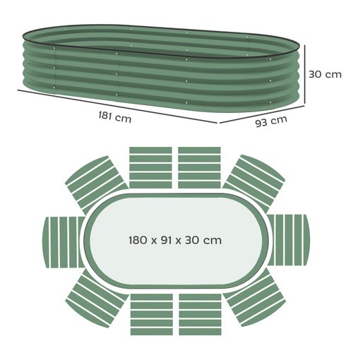 Lot De 2 Bacs Potagers Surélevés En Acier Galvanisé Vert 181x93x30 Cm