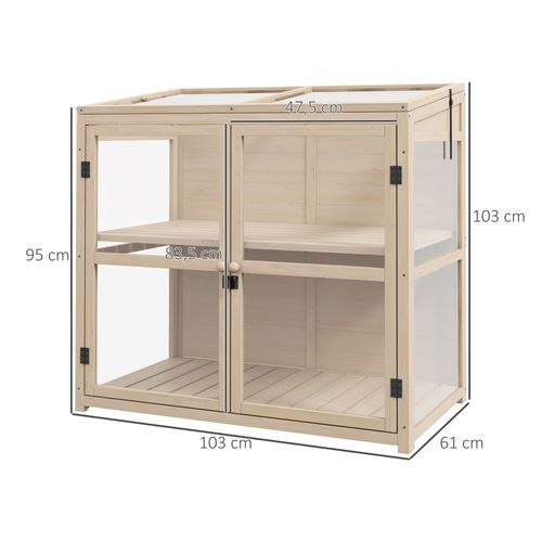 Mini-serre De Jardin En Bois 2 Niveaux, Portes Doubles, Toit Ouvrant 103x61x103 Cm