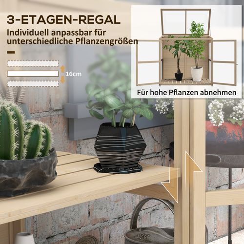 Mini-serre De Jardin En Bois 2 Niveaux, Portes Doubles, Toit Ouvrant 103x61x103 Cm