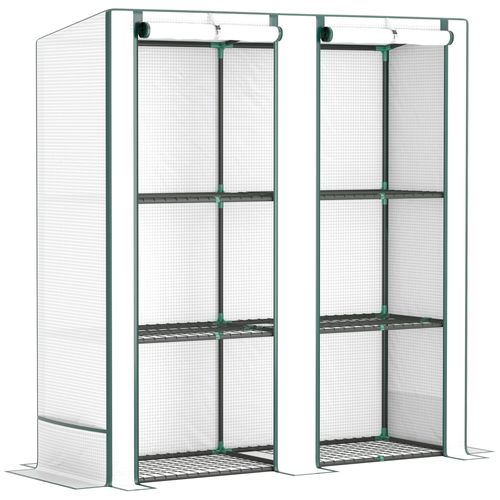 Serre De Balcon Acier Avec Bâche Uv, 3 Niveaux, 2 Portes Enroulables, 144x48x152 Cm, Blanc