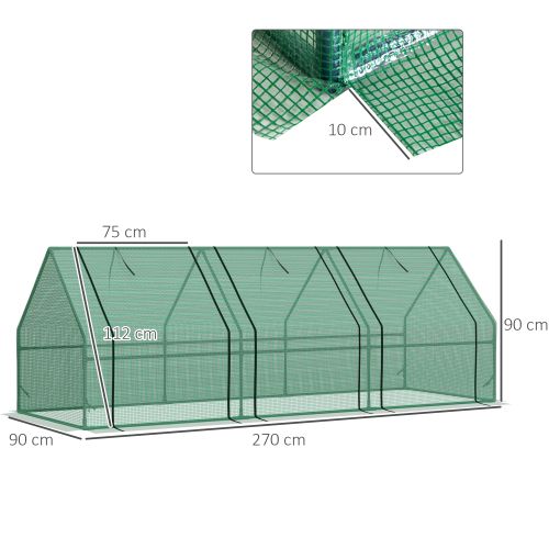 Mini-serre De Jardin 270x90x90 Cm En Acier Avec Housse Pe 140 G/m² Verte