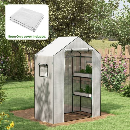 Housse De Rechange Serre 140x73x190 Cm Avec Porte Zippée, Fenêtres Et Protection Uv - Blanc