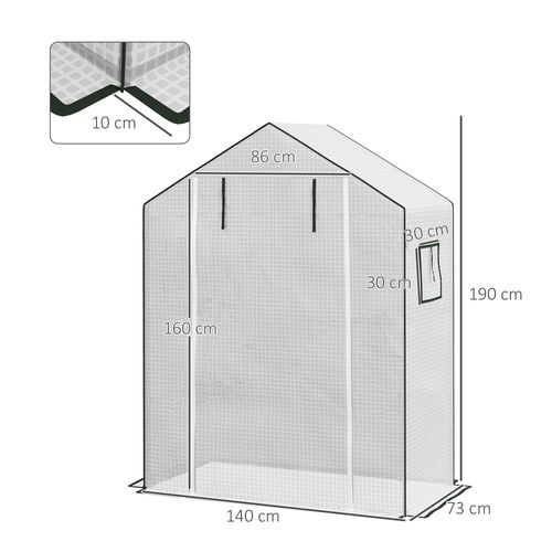 Housse De Rechange Serre 140x73x190 Cm Avec Porte Zippée, Fenêtres Et Protection Uv - Blanc