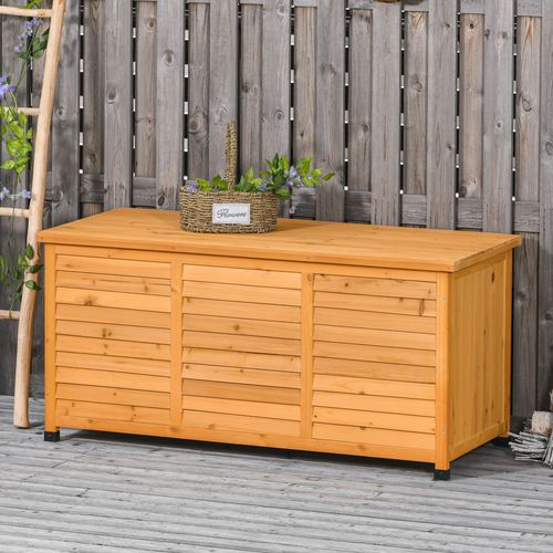 Coffre De Rangement De Jardin En Bois 127x56x60 Cm Jaune, Couvercle Ouvrant