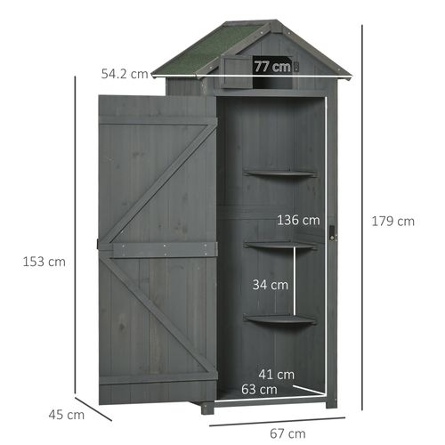 Armoire De Jardin 77x54,2 X179 Cm En Bois Gris, Toit Étanche, Fenêtre Et Étagères Amovibles