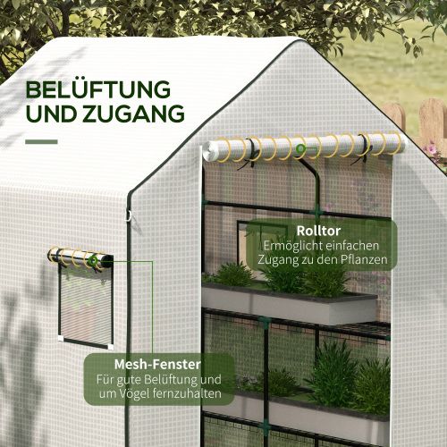 Bâche De Rechange Serre Blanche 140x143x190 Cm, Anti-uv, Porte Enroulable Et Fenêtres Moustiquaires