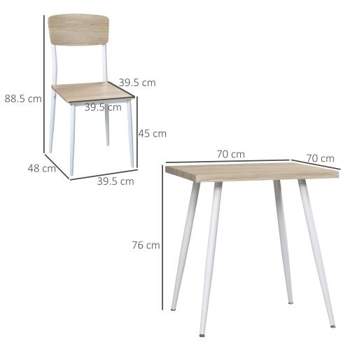 Ensemble Table Et Chaises, Table à Manger 70x70 Cm Avec Pieds Métal Et 2 Chaises Mdf Naturel