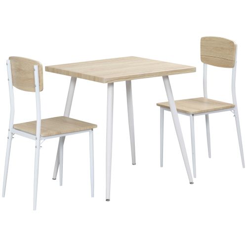 Ensemble Table Et Chaises, Table à Manger 70x70 Cm Avec Pieds Métal Et 2 Chaises Mdf Naturel