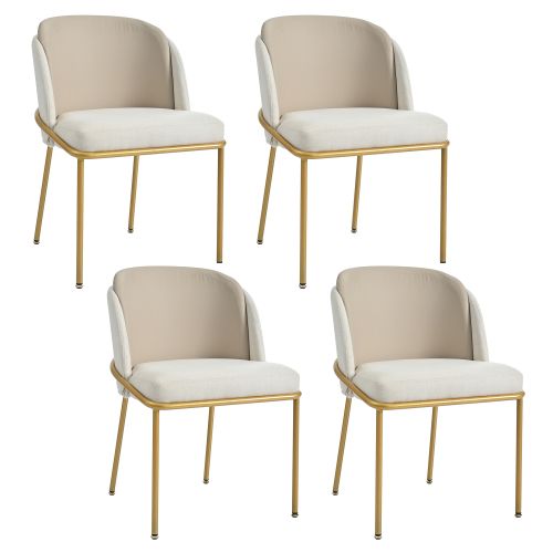 Lot De 4 Chaises De Salle à Manger, Assise Rembourrée, Piètement Incliné, Pieds Réglables, Beige