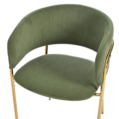 Lot De 2 Chaises De Salle à Manger, Assise En Velours Côtelé, Piètement Bois Et Métal, Vert