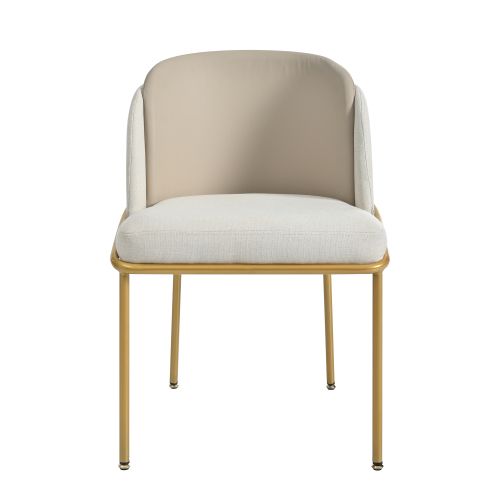 Lot De 2 Chaises De Salle à Manger, Piètement Métal Incliné Et Cadre Bois, Assise Simili‑cuir, Beige
