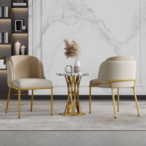 Lot De 2 Chaises De Salle à Manger, Dossier Ergonomique, Piètement Incliné Métal, Beige Et Kaki