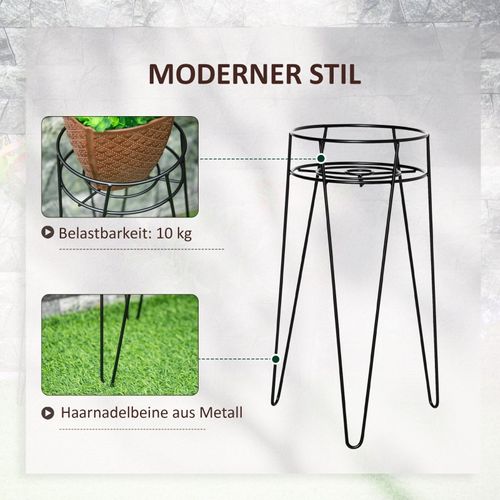 Lot De 3 Supports Pour Plantes En Acier Noir, Pour Pots Jusqu’à 16 Cm, Pour Intérieur Et Extérieur