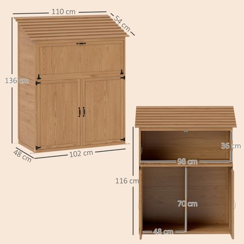 Armoire De Jardin En Bois Brun Avec Double Portes Et Tablette Rabattable 110 X 54 X 136 Cm