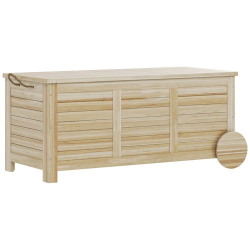 Coffre De Rangement Extérieur 185 L En Bois Naturel Avec Roulettes, Étanche, Couvercle Siège