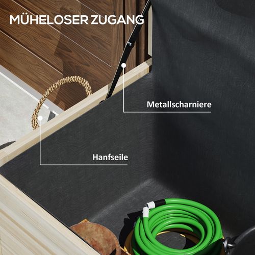 Coffre De Rangement Extérieur 185 L En Bois Naturel Avec Roulettes, Étanche, Couvercle Siège