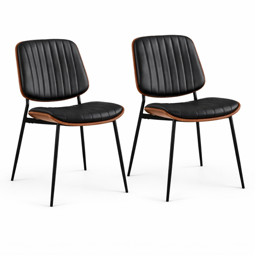 Lot De 2 Chaises De Salle à Manger Style Mid-century, Dossier Bois Courbé, Noir