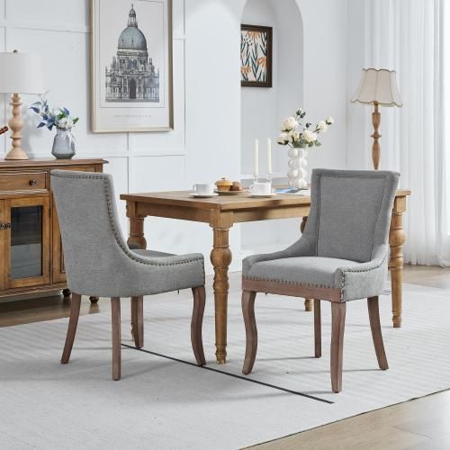 Lot De 2 Chaises De Salle à Manger, Dossier Haut Rembourré, Piétement Bois Massif, Gris