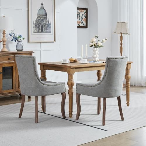 Lot De 2 Chaises De Salle à Manger, Dossier Haut Rembourré, Piétement Bois Massif, Gris