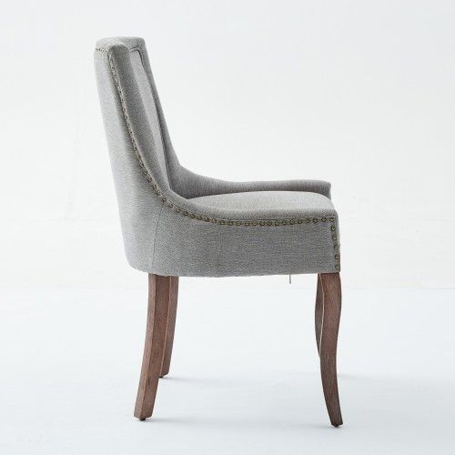 Lot De 2 Chaises De Salle à Manger, Dossier Haut Rembourré, Piétement Bois Massif, Gris