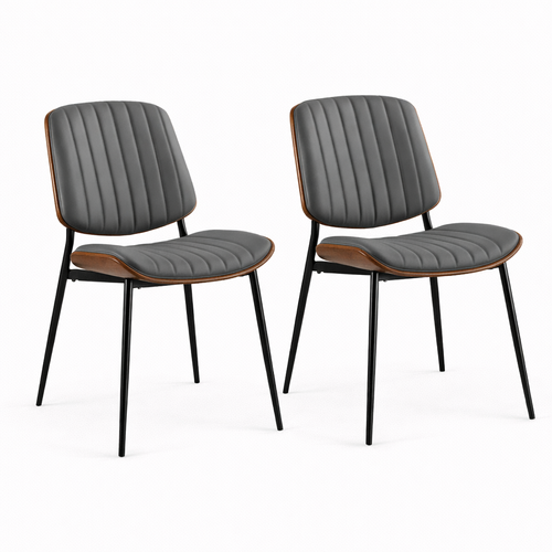 Lot De 2 Chaises De Salle à Manger, Dossier Bois Cintré, Assise Pu, Gris