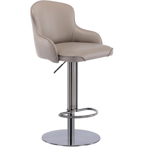 Tabouret De Bar Réglable Et Pivotant, Assise Cuir Rembourrée, Piètement Inox Noir Titane,Beige foncé