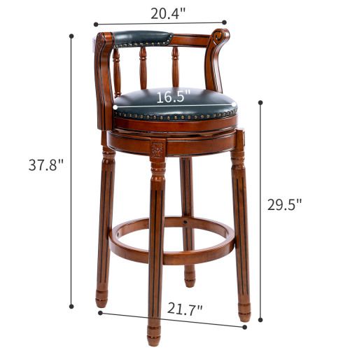 Tabouret De Bar Pivotant 360°, Dossier Incurvé, Cuir Véritable Et Bois, Bleu
