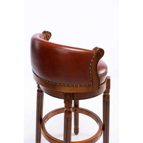 Tabouret De Bar Pivotant, Assise En Cuir Bovin, Dossier Incurvé, En Bois, Hauteur 66 Cm, Marron