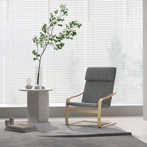 Fauteuil Relax En Lin, Piètement Bois En C, Appui-tête Et Accoudoirs, Gris Foncé