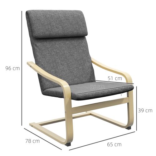 Fauteuil Relax En Lin, Piètement Bois En C, Appui-tête Et Accoudoirs, Gris Foncé
