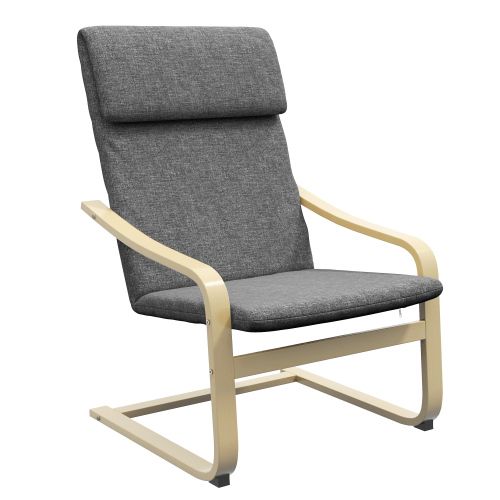 Fauteuil Relax En Lin, Piètement Bois En C, Appui-tête Et Accoudoirs, Gris Foncé