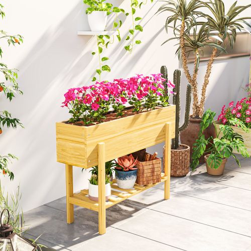 Carré Potager En Bois Avec Étagère Et Trous De Drainage, 100x30x70,5 Cm, Naturel