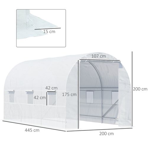 Serre De Jardin 445x200x200 Cm Avec Housse Pe Anti-uv, 6 Fenêtres + Porte Enroulable
