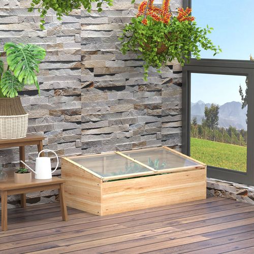 Mini Serre De Jardin En Bois Avec Plaque Polycarbonate 100x50x35 Cm Naturel