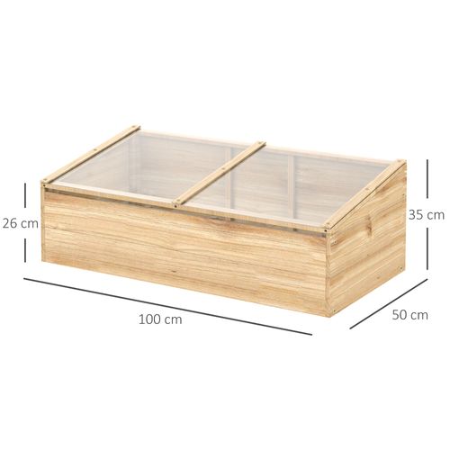 Mini Serre De Jardin En Bois Avec Plaque Polycarbonate 100x50x35 Cm Naturel