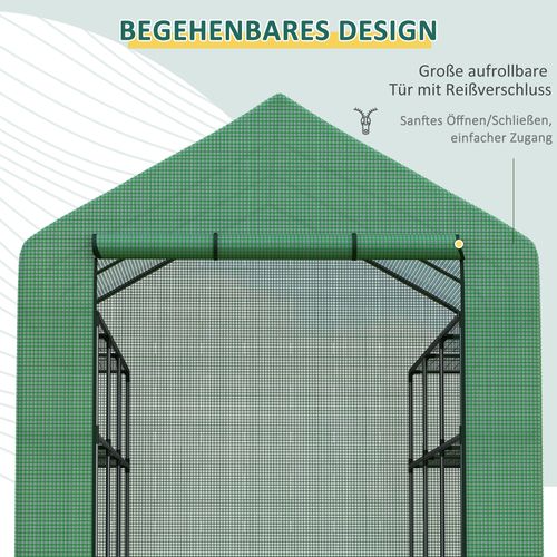 Serre De Jardin Avec Étagères 8 Niveaux, Porte Enroulable, Housse Pe, Cadre Acier, Verte