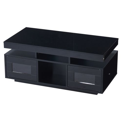 Table Basse Rectangulaire Noire 100x50x43 Cm Avec LED, Prise Et Rangement