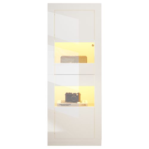 Vitrine Blanche Avec 2 Portes Acryliques, Éclairage LED USB, Étagères Verre Réglables