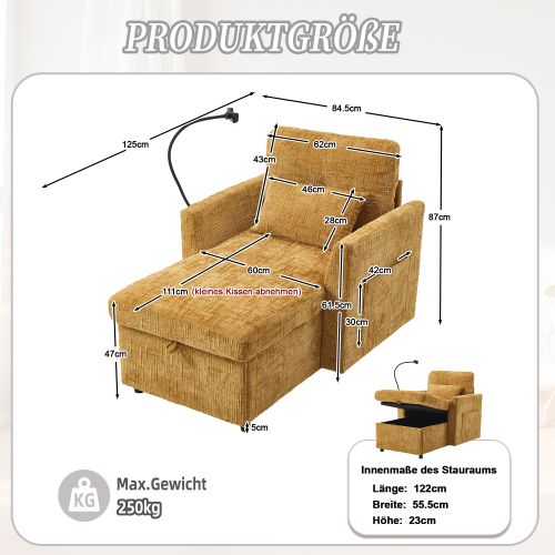 Fauteuil Relax 1 Place En Chenille Avec Support Téléphone Et Rangement