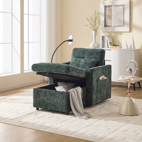 Fauteuil Relax En Chenille Avec Support Téléphone Et Rangement