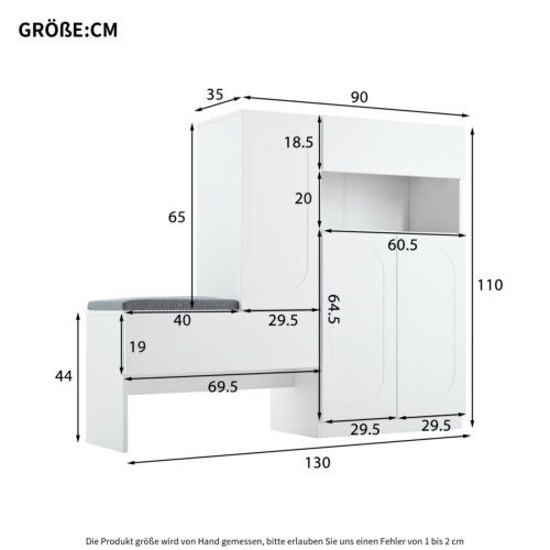 Meuble à Chaussures Avec Assise Rembourrée, Portes Bombées, Blanc