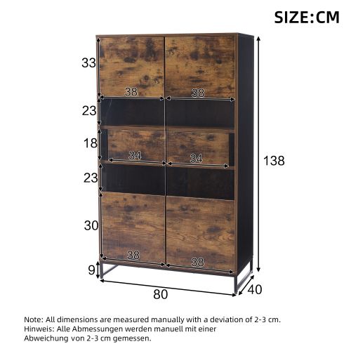 Vitrine Noir Et Effet Bois, 5 Niveaux, 2 Portes En Acrylique, 2 Tiroirs, LED USB