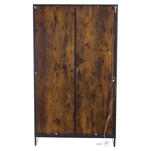 Vitrine Noir Et Effet Bois, 5 Niveaux, 2 Portes En Acrylique, 2 Tiroirs, LED USB