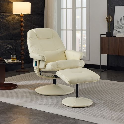 Fauteuil De Relaxation Massant 5 Points, Siège Chauffant, Pivot 360°, Repose-pieds, Beige