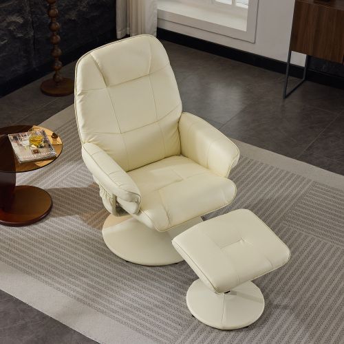Fauteuil De Relaxation Massant 5 Points, Siège Chauffant, Pivot 360°, Repose-pieds, Beige