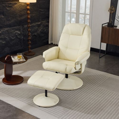 Fauteuil De Relaxation Massant 5 Points, Siège Chauffant, Pivot 360°, Repose-pieds, Beige